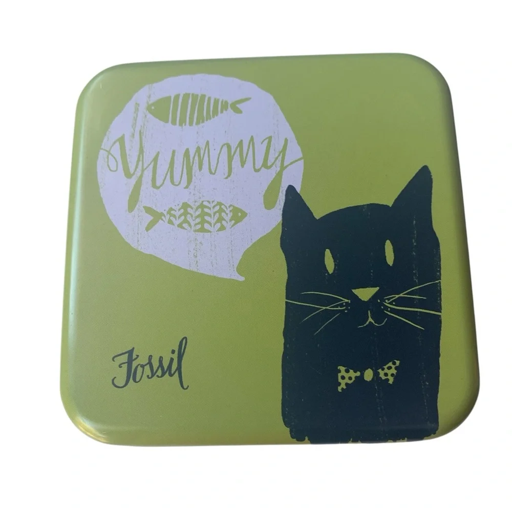 FOSSIL Yummy Black Cat Blue & Green Metal Watch Box Watches Jewelry Gift Box